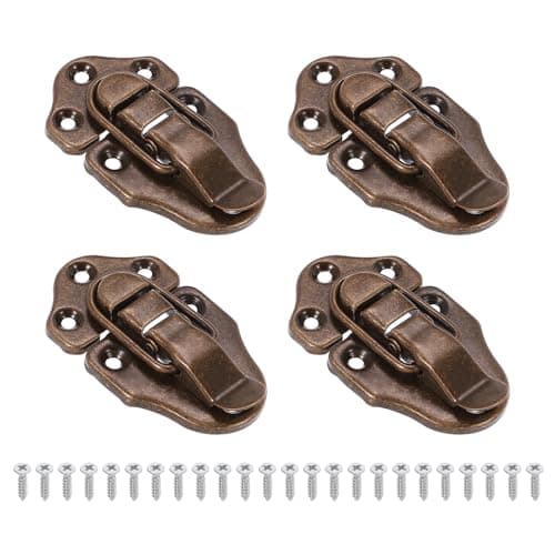 Image of PATIKIL Retro Style Duckbilled Toggle Hasp Latch, 4 Pack Small Metal Vintage Box Toggle with Mounting Screw for Jewelry Cabinet Wooden Ordinary Box Crafts, Red Bronze