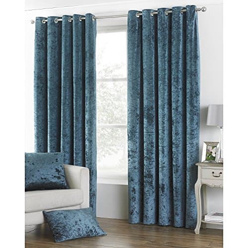 Image of Riva Home Riva Paoletti Verona Ringtop Eyelet Curtains (Pair) - Teal Blue - Velvet Feel - Crushed Velvet Look - 100% Polyester - 168cm width x 183cm drop (66" x 72" inches)
