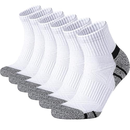 Image of Stoeury Quarter Ankle Socks Men, Cushioned & Anti-Blister Athletic Sports Socks with Arch Support, Breathable Cotton Performance Trainer Sock for Running Walking Tennis Gym, 6 Pairs，White,9-11