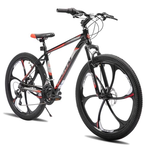 Image of Hiland 26 Inch Mountain Bike for Adults, 6 Spoke Wheel, 18 Speed Mens and Womens Mountain Bike, with Double Disc Brakes, 26 Inch MTB Aluminium Frame Bicycle, Black