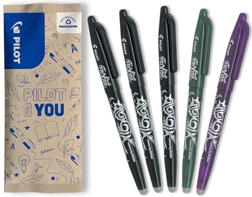 Image of PILOT - Set of 5 FriXion Ball 07 - Erasable Thermosensitive Ink Pen - Refillable Roller Pen - 3 Black, 1 Green, 1 Purple - Medium Tip
