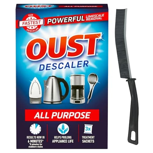 Image of OUST All Purpose Descaler for Kettles, Coffee Machines and Appliances, Fast Acting Limescale Remover with 3 Treatment Sachets, Includes Crevice Brush