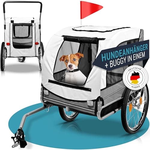 Image of PFOTENGUT® 2-in-1 Dog Trailer for Bicycle [For Small & Large Dogs up to 40 kg] - Cosy Dog Buggy & Bicycle Trailer with Safety Belt, Reflectors, Rain Cover & Warning Flag