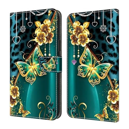 Image of YiChZhe Phone Case for Huawei P30 Pro PU Leather Magnetic Flip Cover with Card Slots Protective Wallet Case, Golden Butterfly