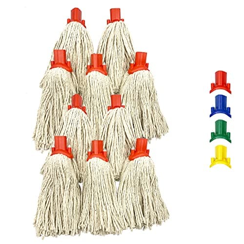 Image of Mop Heads Replacement, Colour Coded Self Threading Socket Cotton Mop Head No.12 PY (Red, Pack of 10)