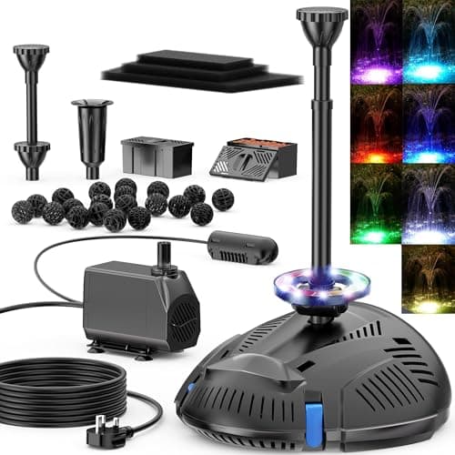Image of Biling Pond Filter with UV Clarifier Remote RGB Colour Lights, 2500 L/H Fountain Filtration Pump with 3 Nozzles for up to 4000L Garden Pond Care Water Features Stream Waterfall Treatment