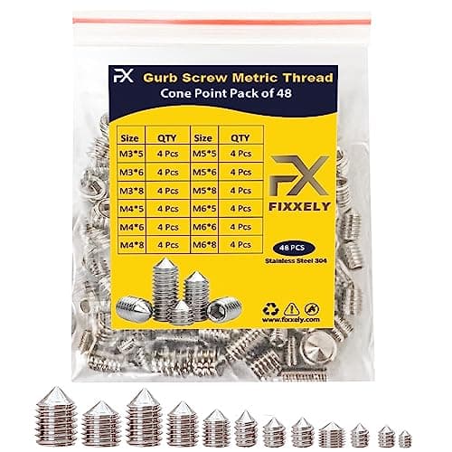 Image of FIXXELY Grub Screws Assorted Pack of 48 (M3,M4,M5,M6,) Cup Point & Hex Head - 304 Stainless Steel Assorted Sizes Ideal for Door Handle, Home Repairs Fixtures & More