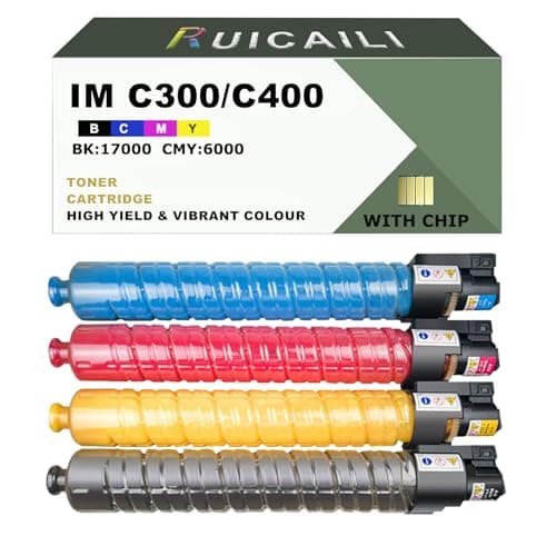 Image of RUICAILI IM C300 C400 Compatible Toner Cartridge Replacement for Ricoh Work with IM C300 C400 Printer (4, Black Cyan Magenta Yellow)