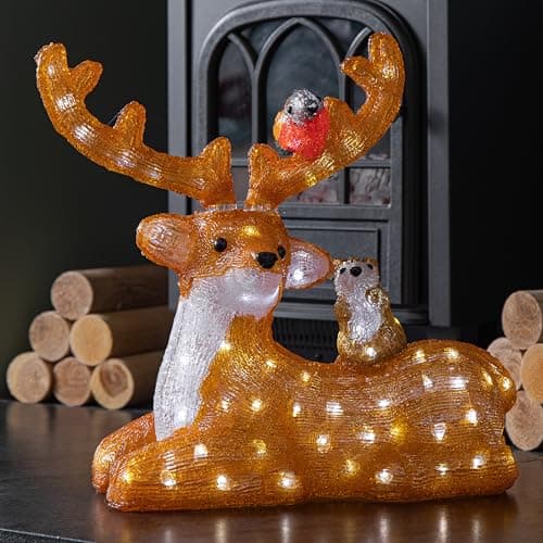 Image of 40cm Light up Acrylic Sitting Christmas Deer with Animals and 80 Warm White LEDs
