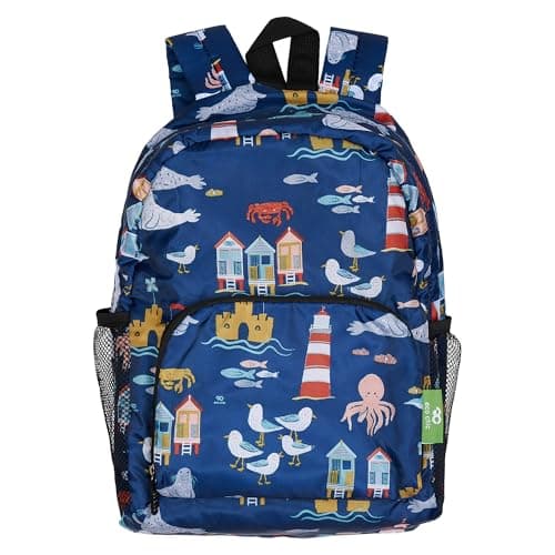Image of ECO CHIC Lightweight Foldable Water Resistant Mini Backpack Folds Into Pouch for Storage (Seaside Navy)