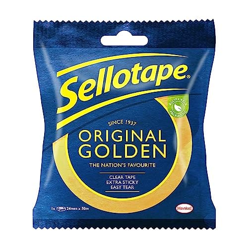 Image of Sellotape Original Golden, Multi-Purpose Clear Tape for Household Objects, Clear Packing Tape for Sticking Envelopes or Cards, Easy to Use Packaging Tape, 24mmx50m