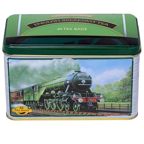 Image of New English Teas Flying Scotsman Heritage Tea Tin – 40 Fine English Breakfast Tea Bags – Iconic Green Steam Locomotive Design – Traditional British Railway Souvenir & Gift