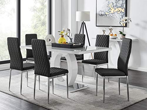 Image of Furniturebox UK Dining Set - Giovani Dining Table and Milan Chairs Set Of 6 - Contemporary High Gloss and Glass Table with Modern Milan Chairs (+6 Black Chair)