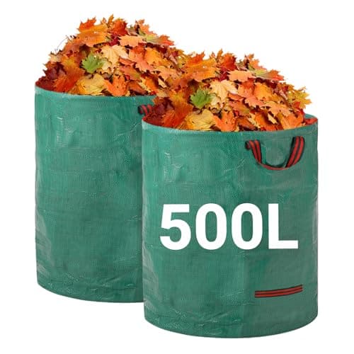 Image of Velway Heavy-duty Garden Waste Bags - 500L x 2Pack Reusable Garden Sacks with Handles - Industrial Fabric for Leaves Trash Debris - Waterproof Garden Rubbish Bags