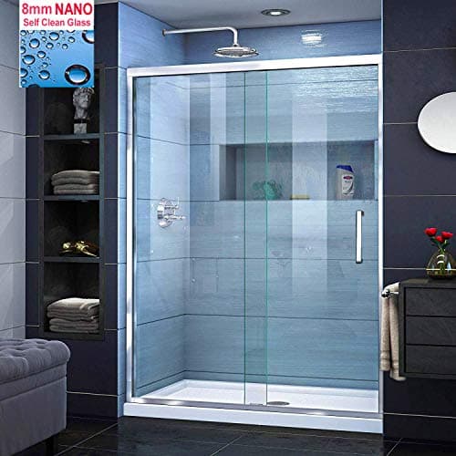 Image of ELEGANT 1700 x 700mm Sliding Shower Door Modern Bathroom 8mm Easy Clean Glass Shower Enclosure Cubicle Door with Shower Tray and Waste