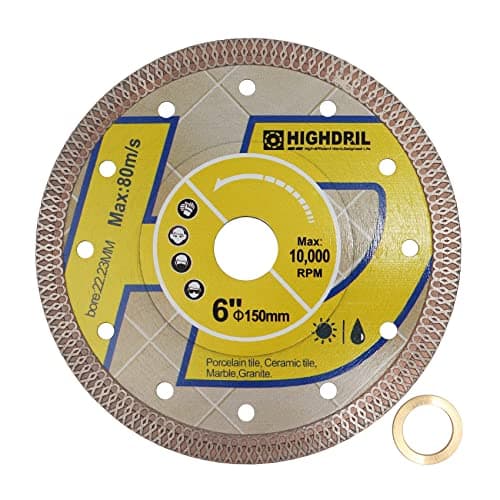 Image of HIGHDRIL Diamond Cutting Disc - 150MM/6 Inch Diamond Tile Blade Disc Cutting Porcelain Tile Ceramic Granite Marble Dry or Wet Use Circular Saw Blade with Turbo X Mesh