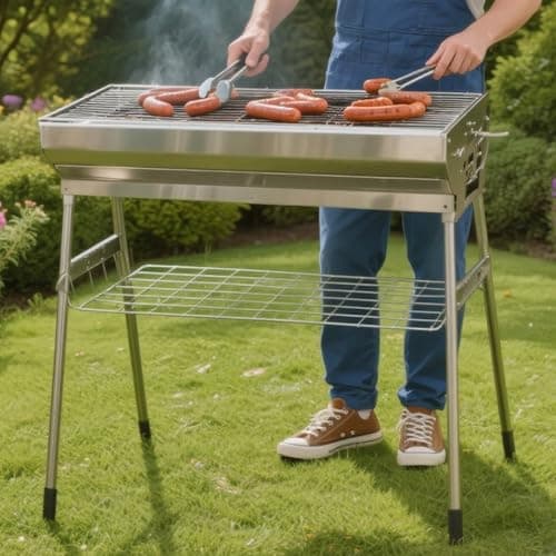 Image of Gr8 Garden Large Foldable Stainless Steel BBQ Charcoal Grill Folding Barbecue Portable Garden Patio Barbeque Picnic Camping Stove Cooker
