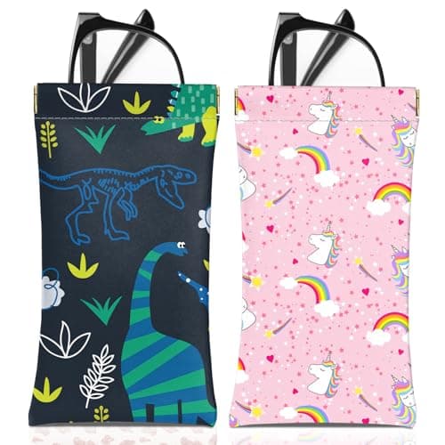 Image of BHAHB 2 PCS Glasses Eyeglass Sunglasses Case Pouch Soft PU Leather Cute Aesthetic with Cleaning Cloth for Unisex Women Girls (A13-Dinosaurs Unicorn)
