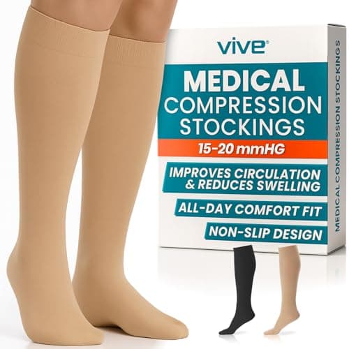 Image of TruCompress Compression Stockings - 15- 20 mmHg for Varicose Veins - Ultra Sheer TED Style Hose for Women and Men - Knee High for Swelling, Soreness, Maternity, Pregnancy