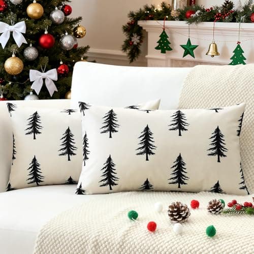 Image of JOTOM Christmas Cushion Covers 40x60 cm Set of 2 Christmas Tree Double Sided Printed Decorative Throw Pillow Covers 16x24 Inch Sofa Winter Holiday Pillow Cases for Home Couch Bed Decor (Black Tree)