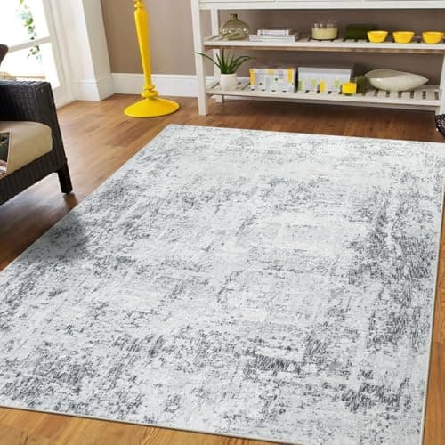 Image of Capslpad Grey Abstract Area Rug 120x180cm Modern Short Pile Soft Faux Wool Living Room Rug Washable Indoor Rug Non Slip Minimalist Floor Mat Rugs for Living Room Bedroom Office Area Kitchen Decor