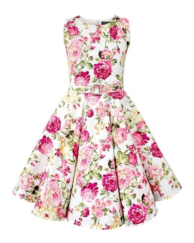 Image of BlackButterfly Kids 'Audrey' Vintage Divinity 50's Girls Dress (Ivory Pink Floral, 11-12 Years)
