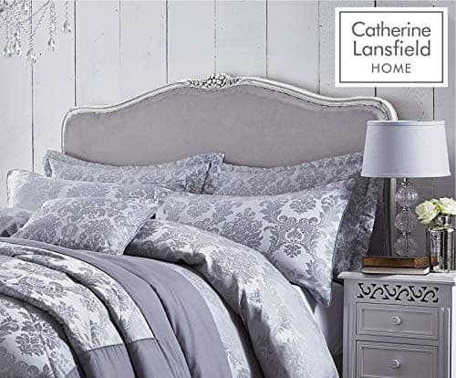 Image of Catherine Lansfield Damask Jacquard Quilted Pillow sham Pair Silver Grey