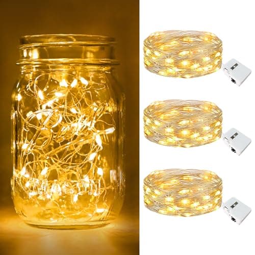 Image of btfarm 3 Pack LED Fairy Lights Battery Operated, 7ft 20LED Mini String Lights Battery Operated 3 Modes, IP65 Waterproof Silver Wire Small Fairy Lights Indoor Outdoor for Jars, Bedroom, Warm White