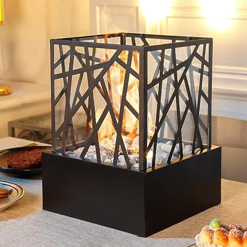 Image of JHY DESIGN 30.5cm High Tabletop Fireplace Fire Bowl Pot Metal and Glass Fire Pit for Indoor Outdoor Patio Garden