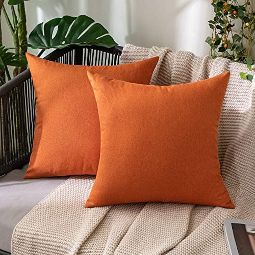 Image of MIULEE Outdoor Waterproof Cushion Covers 18x18 Inches for Garden Furniture Water Resistant Pillow Covers Outside Scatter Cushions for Patio Couch Sofa Linen Balcony Set of 2, 45x45cm Orange