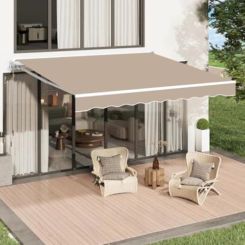 Image of YODOLLA 3x2.5m Retractable Manual Awning, Garden Sun Shade DIY Folding Awning with Hand Crank Patio Canopy, Anti-UV and Waterproof for Courtyard, Balcony, Restaurant, Beige