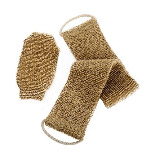 Image of 100% Natural Exfoliating Hemp Back Scrubber, Bath & Shower Body Brush Scrubber with Handle, Durable Machine Washable, Free Mitt