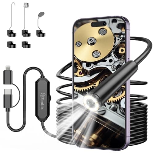 Image of Endoscope Inspection Camera, Ferdiiz 1920P HD Borescope Camera, 16.4ft Semi-Rigid Snake Endoscope with 8 Adjustable LED Lights, IP67 Waterproof Drain Pipe Borescope Gadgets Tool for iOS9+ Android 6+