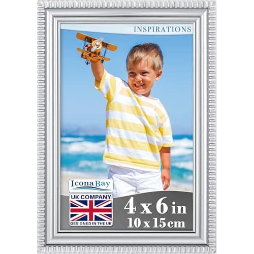 Image of Icona Bay 4x6 Silver Picture Frame Beautifully Detailed Molding, Contemporary Picture Frame Set, Wall Mount or Table Top, Inspirations Collection