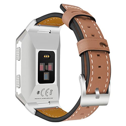 Image of AISPORTS Compatible with Fitbit Ionic Strap for Women Men, Fitbit Ionic Strap Leather Soft Breathable Replacement Strap Bracelet with Metal Classic Buckle Clasp Wristband for Fitbit Ionic Smartwatch