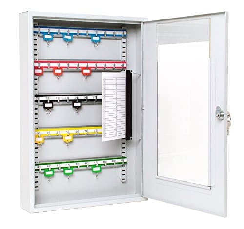 Image of Burg Wachter KC50HD 50-Hook Cabinet with Perspex Window for Easy Visual Check Adhustable hoo Rails, Tags Identification Chart. Secure Lock with 2 Keys. All Wall fixings Supplied, Grey