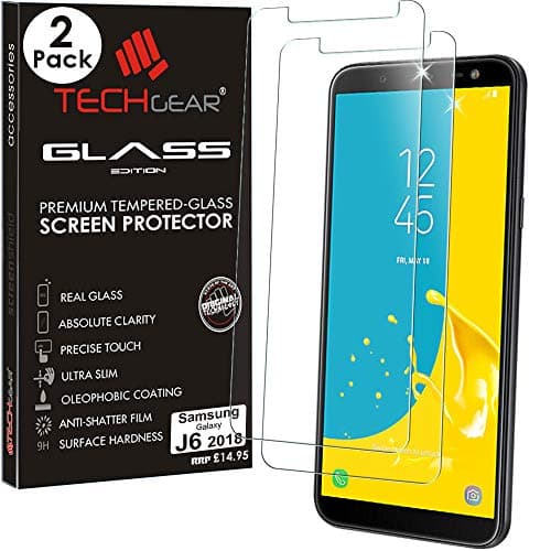 Image of TECHGEAR [2 Pack] GLASS Edition for Galaxy J6 (SM-J600 Series) - Genuine Tempered Glass Screen Protectors Guard Covers Compatible with Samsung Galaxy J6 2018