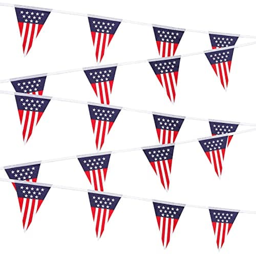 Image of Tatuo USA Flag Bunting Party Banner 10 M/ 33 Feet Accessory USA Patriotic Bunting Banner United States American String Pennant Banners with 20 Flags for 250th Anniversary Decorations