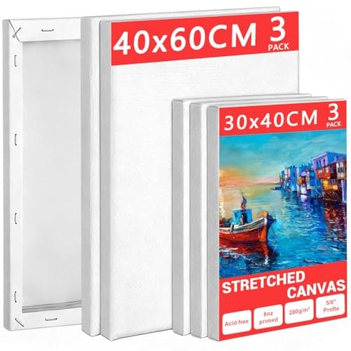 Image of Mokani Stretched Canvas for Painting, 6 Pack 30x40 40x60cm (3 Pcs Each) Blank Large Canvas, Acid-Free Cotton 280GSM Triple Primed A2 A3 Painting Canvases for Acrylic Oil Watercolor, Artist & Beginner