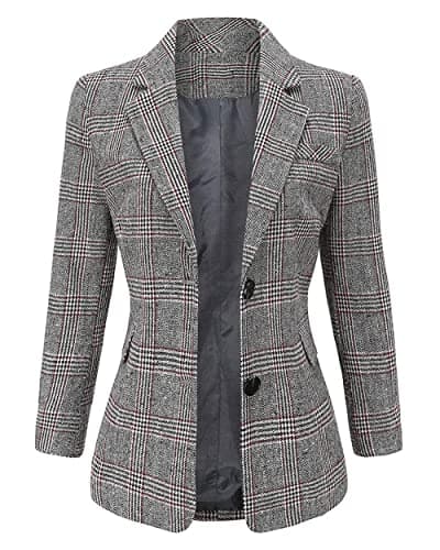 Image of ebossy Women's Notch Lapel 2 Button Boyfriend Blazer Suit Houndstooth Plaid Jacket Coat, Grey, XL