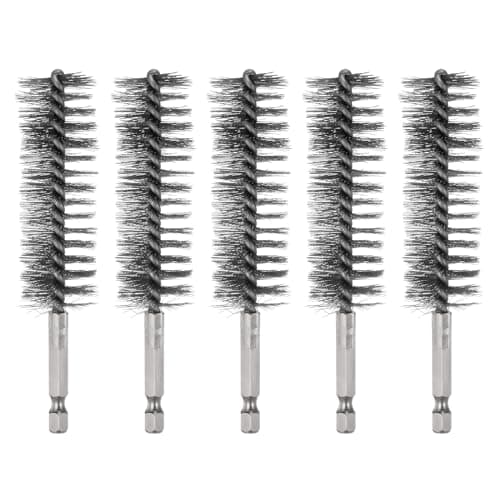Image of sourcing map 5Pcs Bore Brush Stainless Steel 25mm Dia Cleaning Twisted Wire Brush Tube Pipe Cleaner with Handle 1/4 Inch Hex Shank for Tubes, Ports, Bearings