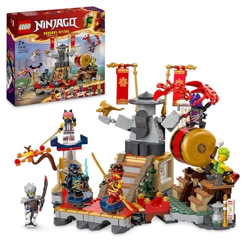 Image of LEGO NINJAGO Tournament Battle Arena Set, Ninja Adventure Toys for 7 Plus Year Old Boys & Girls, with 6 Minifigures including Characters Jay and Kai, Dragons Rising Birthday Gift for Kids 71818