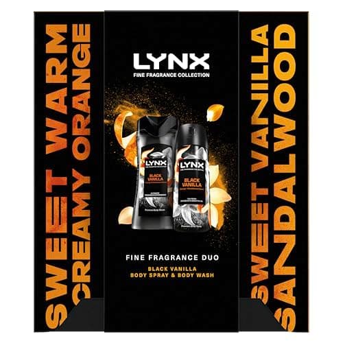 Image of Lynx Black Vanilla Fine Fragrance Duo Gift Set with a body spray and a body wash perfect for any occasion 2 piece