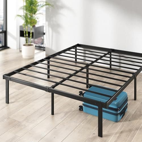 Image of Zinus Caleb Double Bed Frame - 4ft6 (135 x 190 cm) - 14.2'' Height - Metal Bed Base with Steel Slat Support - Easy Assembly - Black