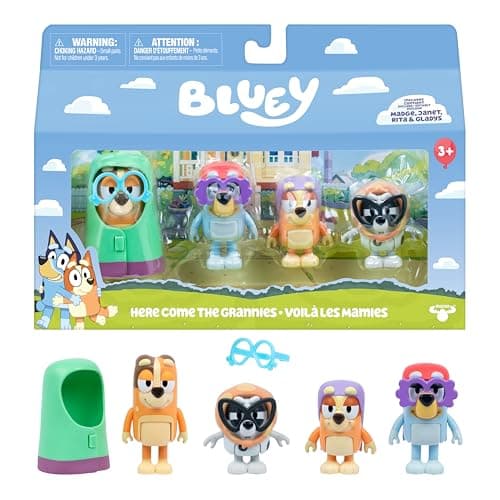 Image of Bluey Figure 4-Pack Here Come the Grannies. 4 Episode-Themed Figures with Moving Arms & Accessories, 2.5-3" (6-7.6 cm) Poseable Toys for Kids. Recreate Moments from the Episode Grannies.