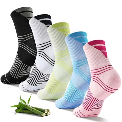 Image of Jeasona 5 Pairs Compression Socks for Women Ankle Support Seamless Bamboo Socks Women 6-9 Plantar Fasciitis Support for Sports Hiking Running Flying Walking Travel