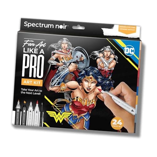 Image of DC Comics Wonder Woman Art Colouring Set – Fan-Art Like a Pro Kit by Spectrum Noir –24 Pieces Including Premium Colouring Book, Art Markers & Liner Pens