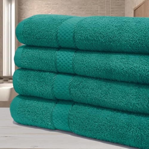 Image of KNIGHTS BRIDGE Luxury Egyptian Cotton Bath Sheet Set, 80x140 cm, Pack of 4 Super Soft Absorbent Jumbo Towels (Teal)