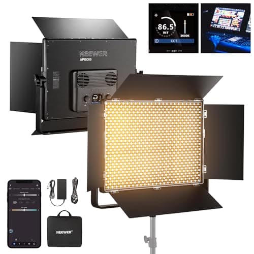 Image of NEEWER 150W Bi Color LED Panel Video Light Kit, 1440 LEDs 49500Lux@0.5m 2500K-8500K CRI96+/TLCI97+ 0-100% Dimming APP/2.4G/Panel/DMX Control for Pro Studio Photography Recording Stage Lighting, AP150B