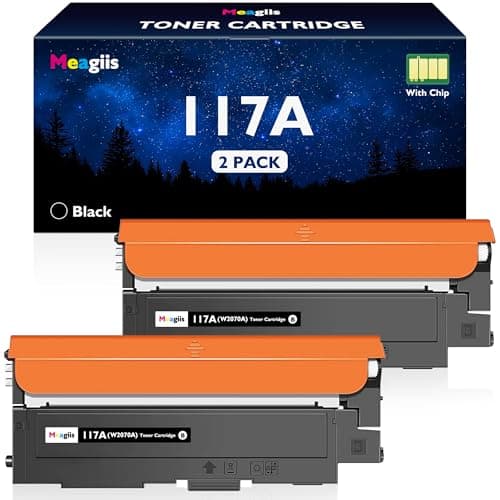Image of Meagiis 117A W2070A Black Toner Cartridges Compatible for HP 117A Toner Cartridges Compatible for HP Color Laser 150nw 179fnw 178nw 150a 178nwg 179fwg Printer (2 Black)